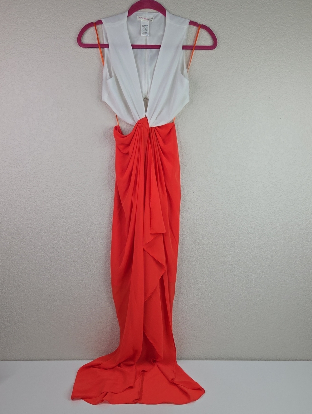 A'gaci White and Orange Colorblock Twist Maxi Dress